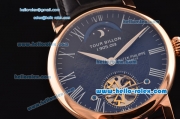 Patek Philippe Complications ST22 Automatic Rose Gold Case with Roman Numeral Markers Black Dial and Black Leather Strap