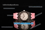 Audemars Piguet Royal Oak Lady Swiss Quartz Steel Case with Pink Leather Strap White Dial and Stick Markers