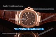 Patek Philippe Nautilus Clone PP Calibre 3120 Automatic Rose Gold Case with Brown Dial Stick Markers and Brown Leather Strap (BP)