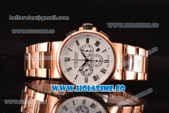 Ulysse Nardin Maxi Marine Chrono Swiss Valjoux 7750-SHG Automatic Rose Gold Case/Bracelet with White Dial and Roman Numeral Markers (EF)