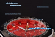 Ferrari Chrono Miyota OS20 Quartz Steel Case PVD Bezel with Steel Strap and Red Dial Stick Markers Three Subdials