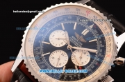 Breitling Navitimer Automatic Movement Silver Case with Black Dial and Stick Marker-Leather Strap and Small Calendar
