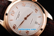 Patek Philippe Classic Swiss ETA 2836 Automatic Movement Rose Gold Case with White Dial and Rose Gold Markers-Brown Leather Strap