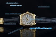 Rolex Sky-Dweller Asia 2813 Automatic Gold Case Roman Markers with Black Leather Strap and White Dial