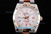 Rolex Datejust Turn-O-Graph Oyster Perpetual Two Tone with Gold Bezel and White Dial