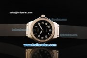 Hublot Swiss Quartz Movement Steel Case with Black Dial and Diamond Bezel-Black Rubber Strap