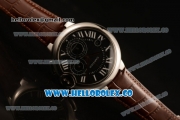 Cartier Ballon Bleu De Chrono Swiss Valjoux 7750 Automatic Steel Case with Black Dial Roman Numeral Markers and Genuine Leather Strap