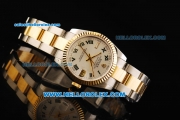 Rolex Datejust Automatic Movement Steel Case with White Dial and Gold Bezel-Two Tone Strap