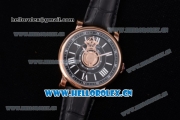 Cartier Rotonde de Cartier Astrotourbillon Asia 2813 Automatic Rose Gold Case with Black Dial Roman Numeral Markers and Black Leather Strap