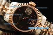 Rolex Datejust Automatic Movement ETA Coating Case with Black Dial and Rose Gold Bezel-Two Tone Strap