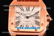 Cartier Santos 100 Large Rose Gold Case with White Dial Brown Leather Strap and Black Roman Numeral Markers