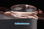 Patek Philippe Classic Quartz Brown Dial and Rose Gold Bezel with White Marking and Brown Leather Strap