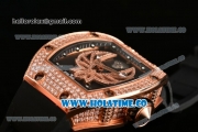 Richard Mille RM025-01 Miyota 6T51 Automatic Diamonds/Rose Gold Case with Black Dial and Black Rubber Strap