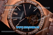 Audemars Piguet Royal Oak 41MM Swiss Tourbillon Manual Winding Rose Gold Case with Black Dial Diamonds Bezel and Stick Markers (FT)