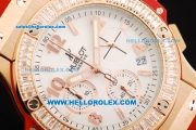 Hublot Big Bang Chronograph Swiss Quartz Movement Rose Gold Case with Diamond Bezel and Red Rubber Strap-Lady Model