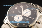 IWC Portuguese Chronograph Quartz Movement Full Steel with Black Dial and Arabic Numerals