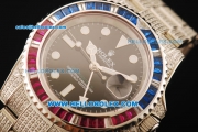 Rolex GMT-Master II Swiss ETA 2836 Automatic Movement Black Dial with Diamond Bezel and Diamond Strap