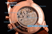 Breitling Transocean Chronograph Unitime Chrono Swiss Valjoux 7750-SHG Automatic Rose Gold Case with Brown Leather Strap White Dial Stick Markers