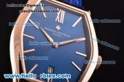 Vacheron Constantin Malte Japanese Miyota OS2035 Quartz Rose Gold Case with Blue Leather Strap and Blue Dial