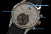 Patek Philippe Complicated Chronograph Swiss Quartz Movement Steel Case with White Dial and Black Leather Strap