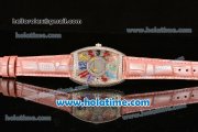 Franck Muller Cintree Curvex Swiss Quartz Steel/Diamonds Case with Pink Leather Strap and Diamonds Dial