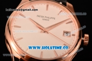 Patek Philippe Calatrava Miyota 9015 Automatic Rose Gold Case with Brown Leather Strap and White Dial - Stick Markers