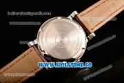 Cartier Rotonde De Miyota Quartz Steel Case with Diamonds Markers White Dial and Brown Leather Strap