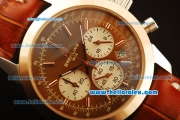 Breitling Transocean Quartz Steel Case with Rose Gold Bezel and Brown Dial-Brown Leather Strap