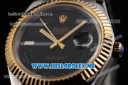 Rolex Day-Date II Asia Automatic Two Tone Case/Bracelet with Roman Numeral Markers and Black Dial