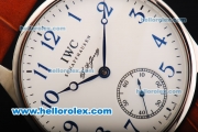 IWC Schaffhausen Swiss ETA 6497 Manual Winding Movement Steel Case with Blue Arabic Numerals - White Dial and Red Leather Strap