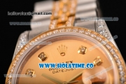 Rolex Datejust Swiss ETA 2836 Automatic Two Tone Case with Diamonds Bezel Gold Dial and Diamonds Markers (BP)