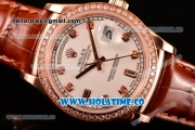 Rolex Day-Date Asia Automatic Rose Gold Case with Diamonds Markers White Dial - Diamonds Bezel (BP)