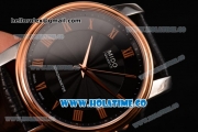 Mido Dorada Miyota Quartz Steel Case with Rose Gold Bezel and Black Dial