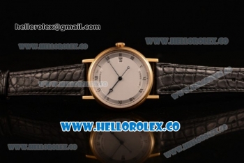 Breguet Classique Miyota 9015 Automatic Yellow Gold Case with White Dial and Black Leather Strap - (AAAF)