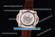 Hublot Masterpiece MP 08 Antikythera Sunmoon Asia 2813 Automatic Rose Gold Case Brown Leather Strap and Skeleton Dial