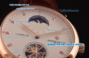 Vacheron Constantin Malte Tourbillon Asia ST22 Automatic Rose Gold Case with Brown Leather Strap White Dial