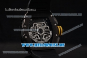 Richard Mille RM 011 Felipe Massa Flyback Swiss Valjoux 7750 Automatic PVD Case with Skeleton Dial and Black Rubber Strap Yellow Markers