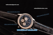 Breitling Navitimer Chronograph Quartz Movement Black Dial with Silver Stick Marking and Three Small Dials-Black Leather Strap