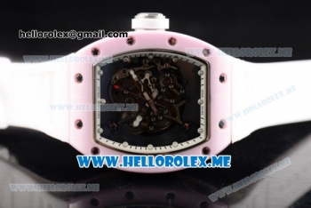 Richard Mille RM 055 Bubba Watson Asia Manual Winding Ceramic/Rose Gold Case with Skeleton Dial and White Rubber Strap White Inner Bezel - 1:1 Original