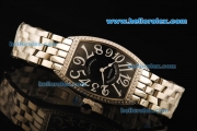 Franck Muller Casablanca Swiss Quartz Movement Full Steel with Black Dial and Diamond Bezel