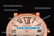 Cartier Rotonde De Miyota Quartz Rose Gold Case with White Dial Diamonds Bezel and Roman Numeral Markers