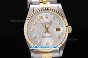Rolex Datejust Automatic Two Tone with Gold Bezel,White Dial and Diamond Marking-Small Calendar