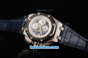 Audemars Piguet Ruben Baracello Swiss Valjoux 7750 Automatic Movement with Titanium Case Ceramic Bezel and Blue Leather Strap