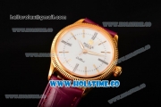 Rolex Cellini Time Asia 2813 Automatic Yellow Gold Case White Dial Burgundy Leather Strap and Stick/Roman Numeral Markers