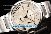 Cartier Ballon Bleu De Large Chronograph 7705 Automatic Steel Case with White Dial Roman Numeral Markers and Steel Bracelet