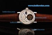 Breguet Tourbillon Manual Winding Movement Steel Case with White Dial and Brown Leather Strap