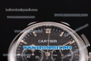 Cartier Rotonde De Chrono Miyota Quartz Steel Case with Black Carbon Fiber Dial and Brown Leather Strap - Stick Markers