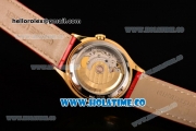 Vacheron Constantin Metiers d'Art Swiss ETA 2824 Automatic Yellow Gold Case with Blue MOP Dial Red Leather Strap and Diamonds Markers