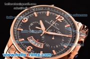 IWC Portuguese Chrono Japanese Miyota OS10 Quartz Rose Gold Case with Stick/Numeral Markers Black Dial and Rose Gold Strap