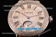 Cartier Ballon Bleu De Small Swiss Quartz Steel Case with Diamonds Bezel White Dial and Blue Leather Strap - Black Markers